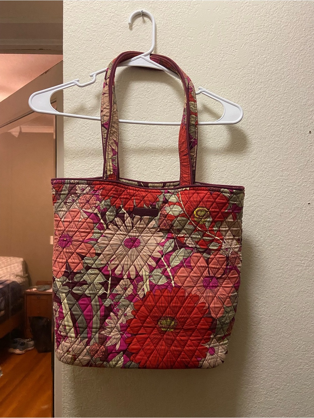 Vera Bradley Quilted Floral Tote Bag in Red and Pink